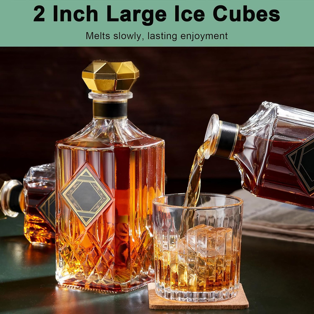 Large Ice Cube Tray for Whiskey, 2 Pack Big Square Ice Cube Molds, 2 inch Sil...