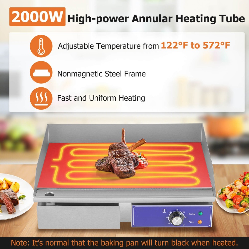 22" Commercial Electric Griddle w/ Adjustable Temperature Control 122℉-572℉