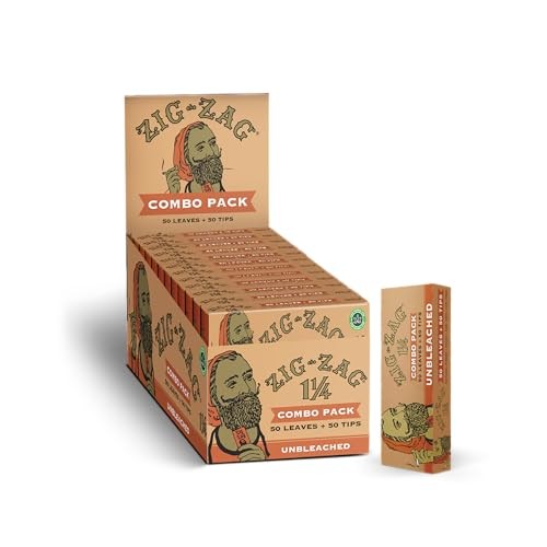 ZIG-ZAG Rolling Papers  1¼ Unbleached Combo Pack (24-Pack) (50 Sheets & Tips)