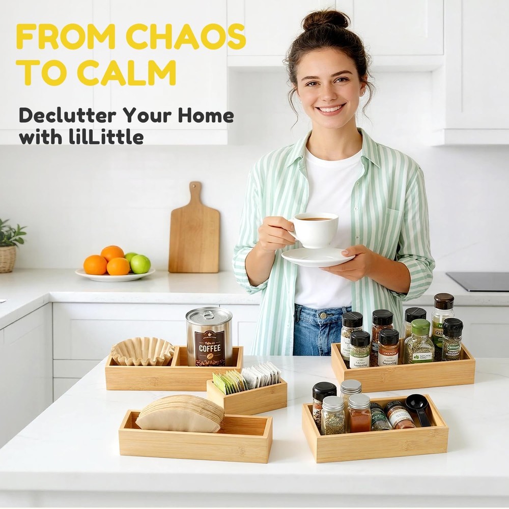 lilLittle Bamboo Drawer Organizer 5 Pcs Kitchen Organizer Set, Multi Purpose