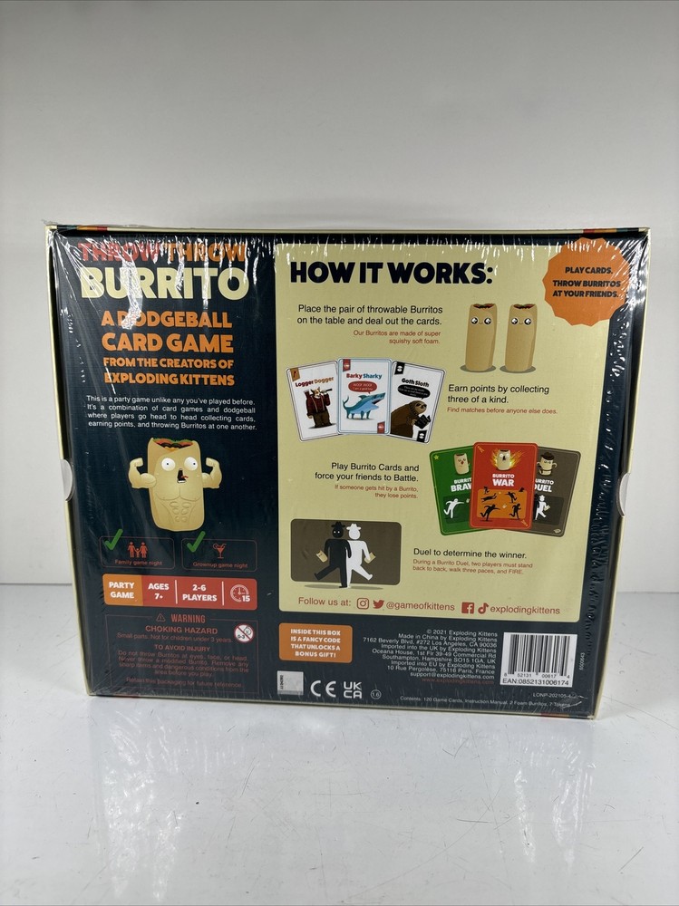 Throw Throw Burrito Card Game by Exploding Kittens Dodgeball New and Sealed