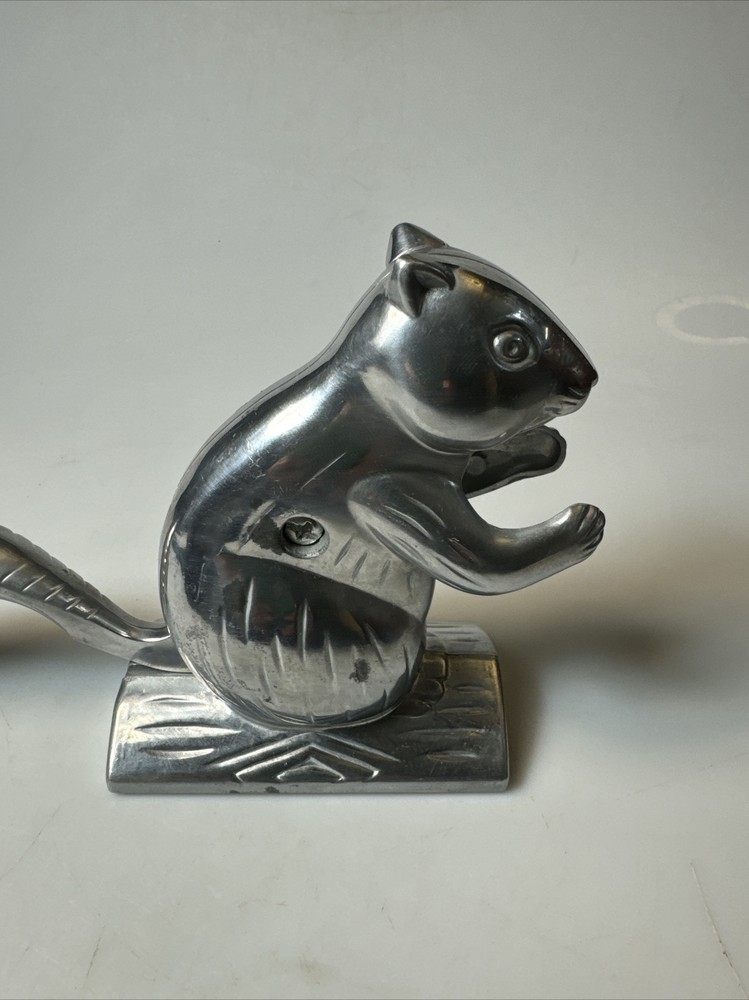 Vintage Squirrel Figural Cast Aluminum Nut Shell Cracker Long Tail Handle Retro
