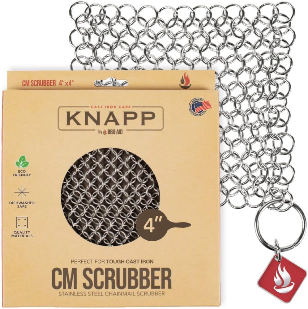 Original 4" Cast Iron Scrubber- Chainmail Scrubber for Cast Iron Pans, Hard A...