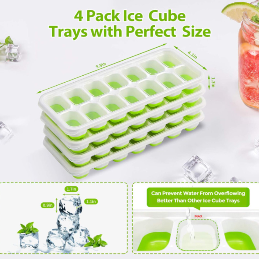 Ice Cube Trays with Lids 4 Pack Stackable Silicone Easy Release