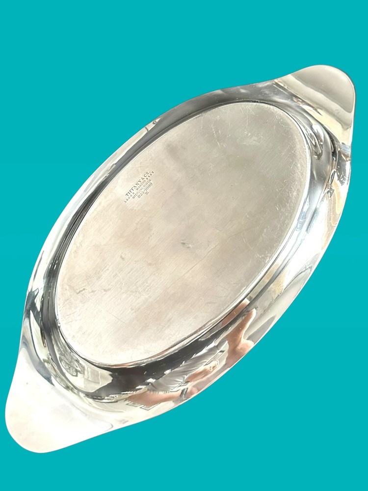 Exquisite c1910s Tiffany & Co Sterling Silver Oval Bread Dish Serving Tray Mono