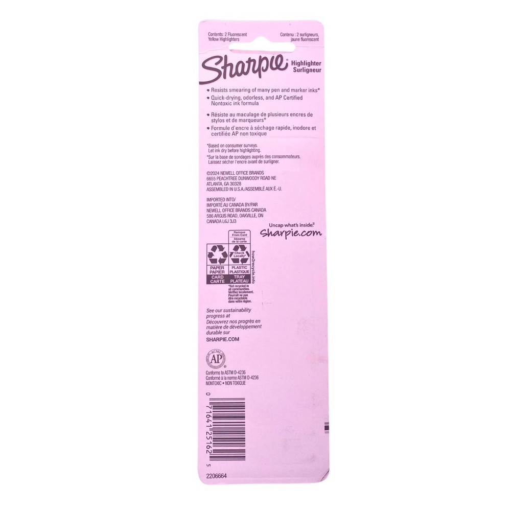 Sharpie Accent Highlighters Chisel Tip Fluorescent Yellow Smear Guard 5 Pack