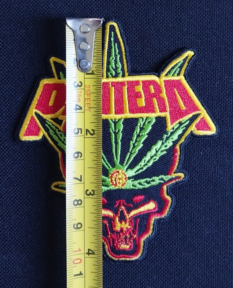 LICENSED PANTERA POT LEAF SKULL EMBROIDERED IRON ON BATTLE JACKET BAND PATCH