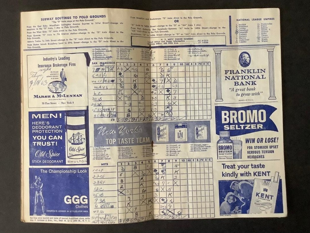 1963 METS VS SF GIANTS PROGRAM SCORED