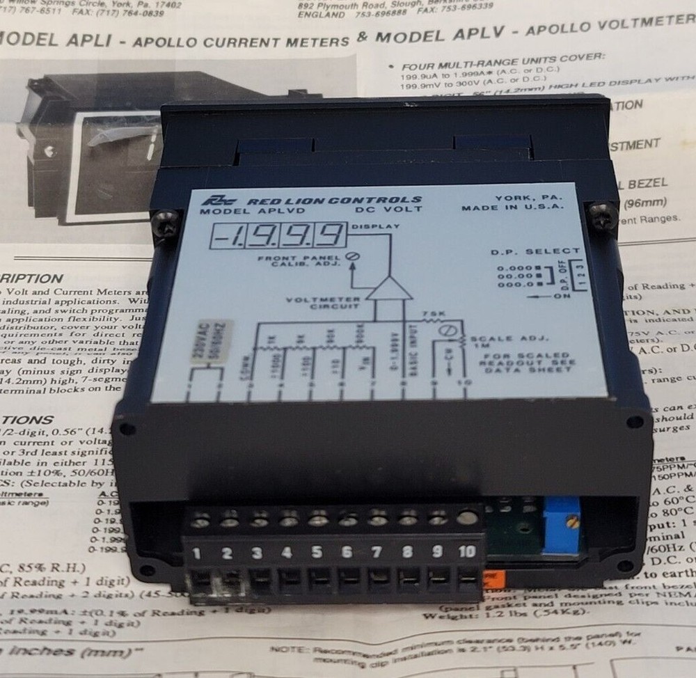 NEW RED LION APLVD410 PANEL VOLTMETER MODEL APLVD