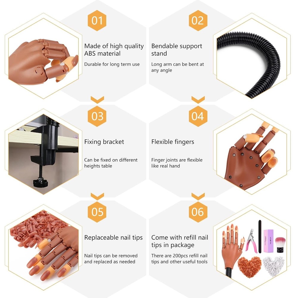 Professional Quality Flexible Nail Mannequin Hand with Complete Practice Tools