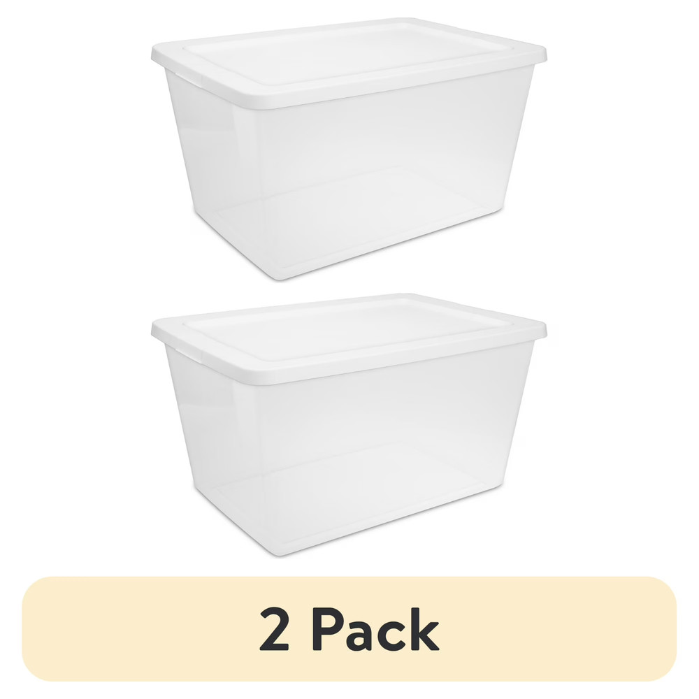 (2 pack) Sterilite 58 Quart Medium Storage Bin, Clear Plastic Storage Container