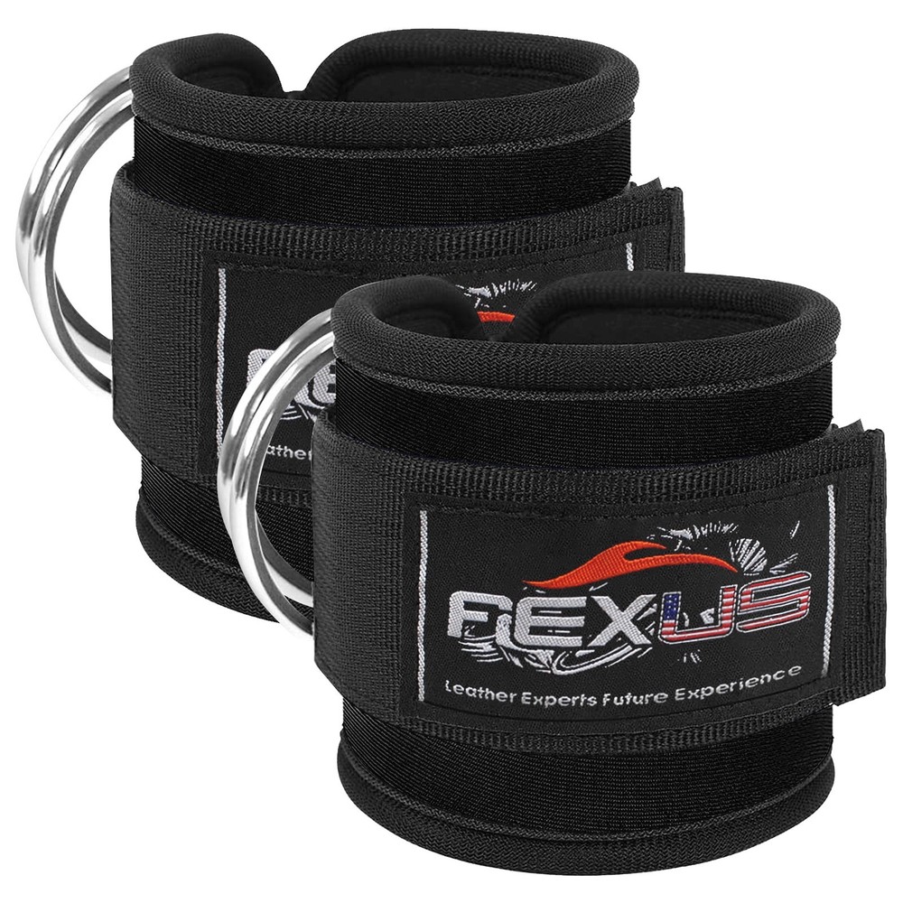Gym Ankle Straps for Cable Machine – Adjustable Padded D-Ring Leg Workout Pair