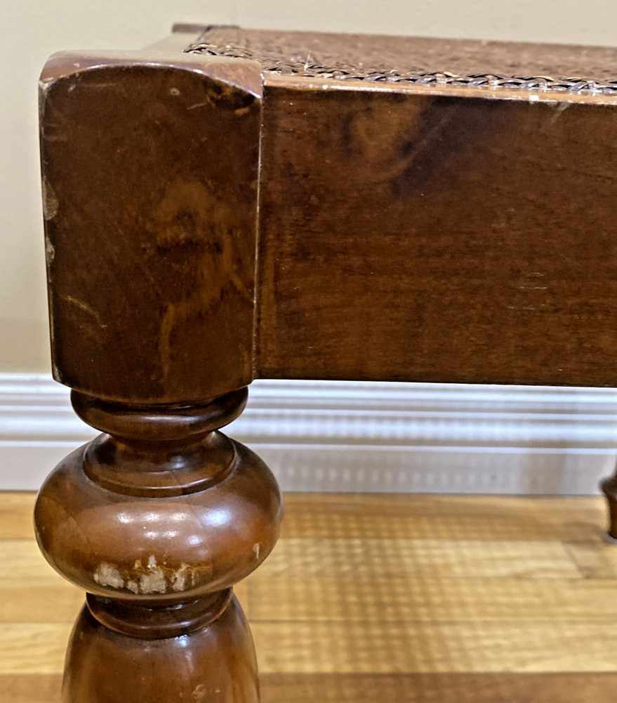 Vtg Walnut Caned Vanity Bench