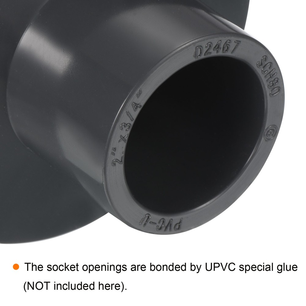UPVC Reducer Pipe Fitting 2"x 1/2" Program Socket 3pcs Straight Coupling