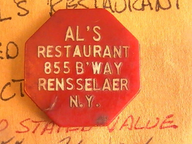 TOKEN PLASTIC RENSSELAER NY AL'S RESTAURANT 855 B'WAY SLIGHTLY BENT RED