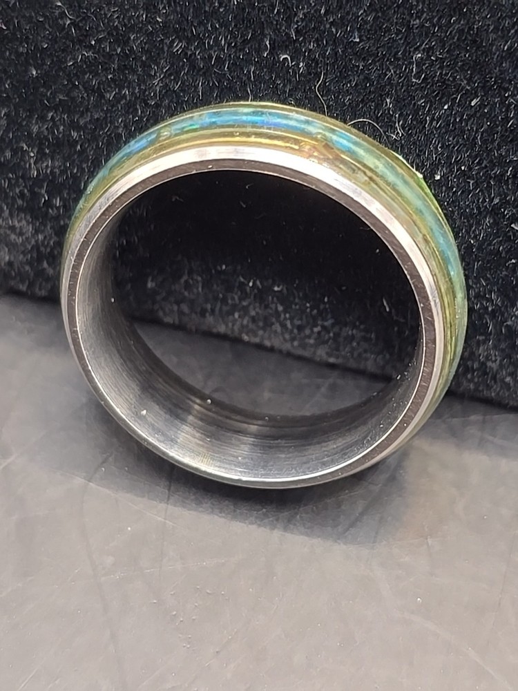 Abalone Shell Inlay Ring in Stainless Steel Size 11