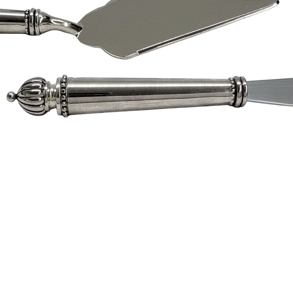 Godinger Silver Plate Wedding Cake Knife and Server Set Beaded Melon Finials