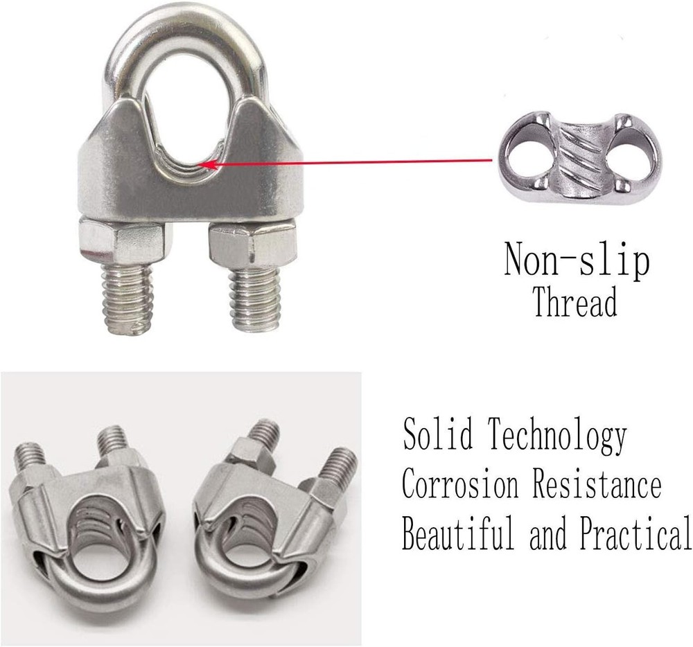 Versatile 304 Stainless Steel Wire Rope Clips - 20Pack for Secure Rigging