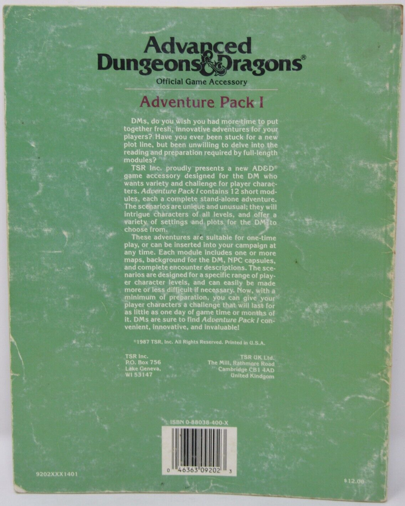 TSR 1987 Advanced Dungeons & Dragons Adventure Pack 1