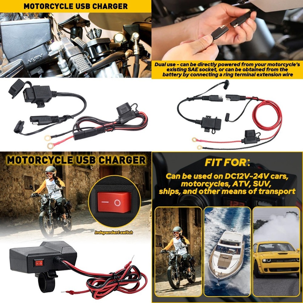 Motorcycle Dual Handlebar Phone USB Cigarette Charger Lighter Socket Waterproof
