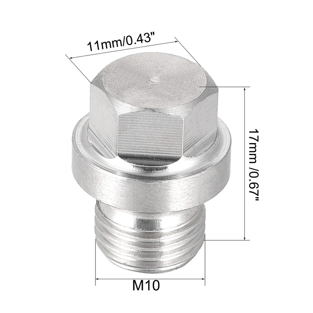 M10 x 1 Male Hex Head Plug 304 Stainless Steel Solid Thread Pipe Fitting 2Pcs