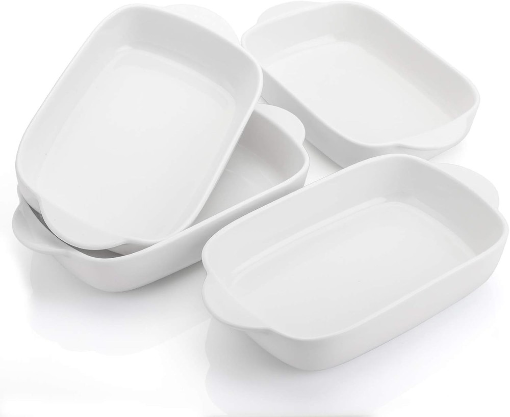 4 Pcs Bakeware Set White Porcelain Baking Dish Bowl 7.5 x 5 inch Rectangular