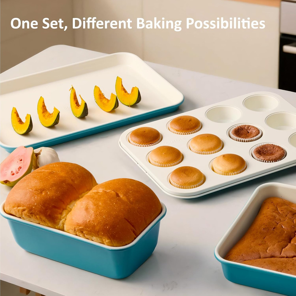 6-Piece Nonstick Ceramic Baking Pans Set - Bakeware Sets Including Cookie Sheets