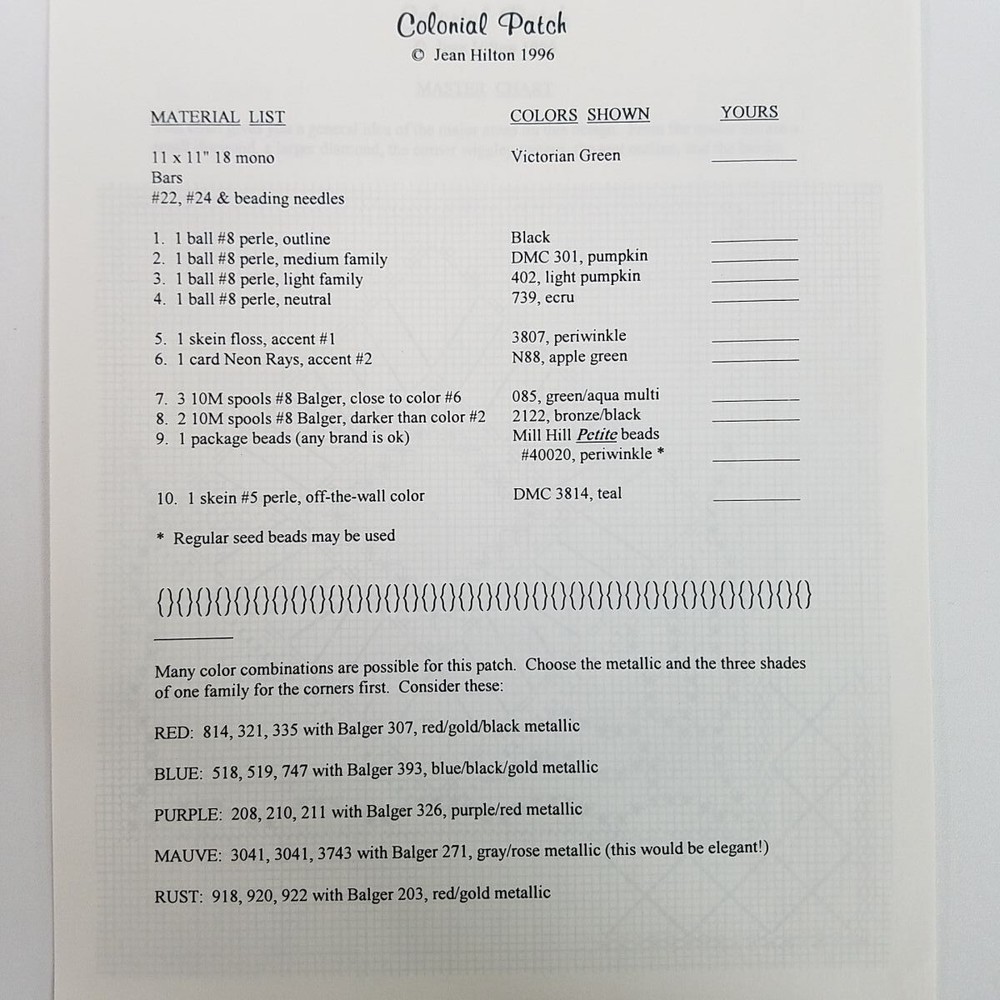 Jean Hilton Colonial Patch Needlepoint Pattern Square