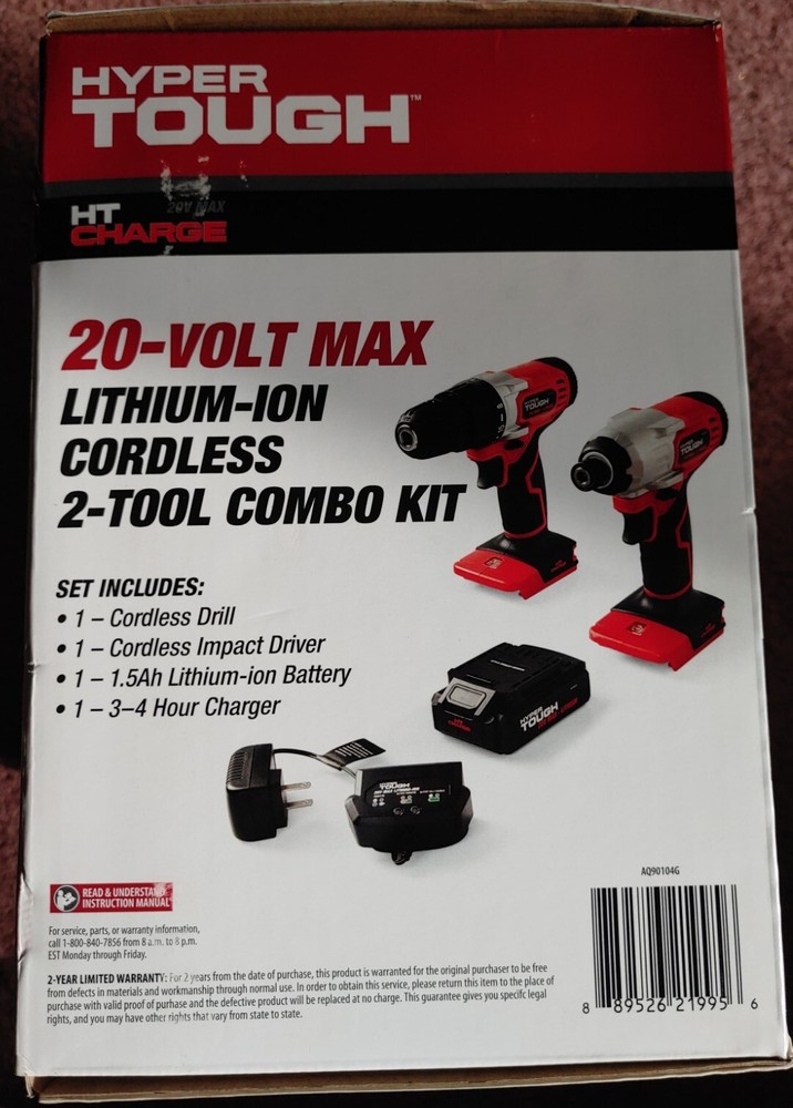 New 2 Tools Hyper Tough Cordless Drill - 20V Impact Driver -Combo Kit -Fast Ship