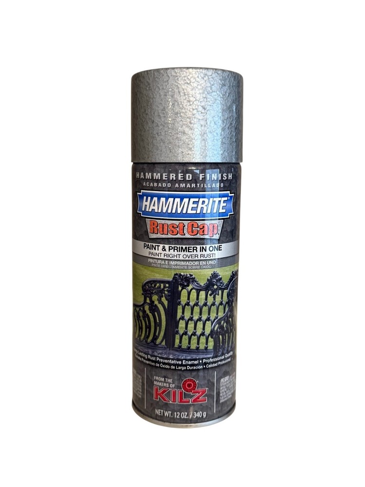 Hammerite Hammered Finish Rust Cap Spray Paint 12oz Can Silver Gray Grey