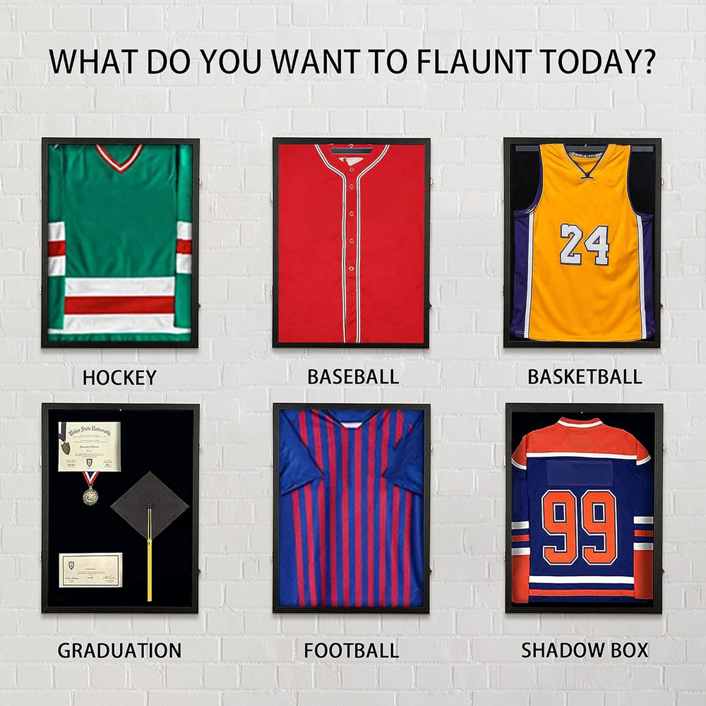 Jersey Frame Display Case, Large Lockable Shadow Box Sports Jersey Frame with UV