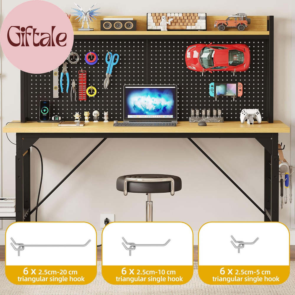 60" Adjustable Workbench with Pegboard, Heavy Duty Wood Top Work Bench with Whee