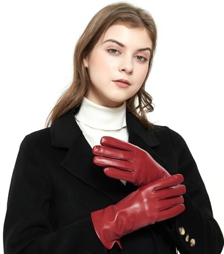 Womens Soft Genuine Lambskin X-Large-8" Red（polyester Lining/Non Touchscreen ）