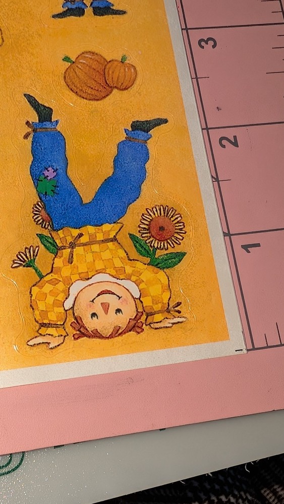 Vintage Hallmark Stickers Fall Scarecrows Pumpkins Harvest Crows 1 Sheet