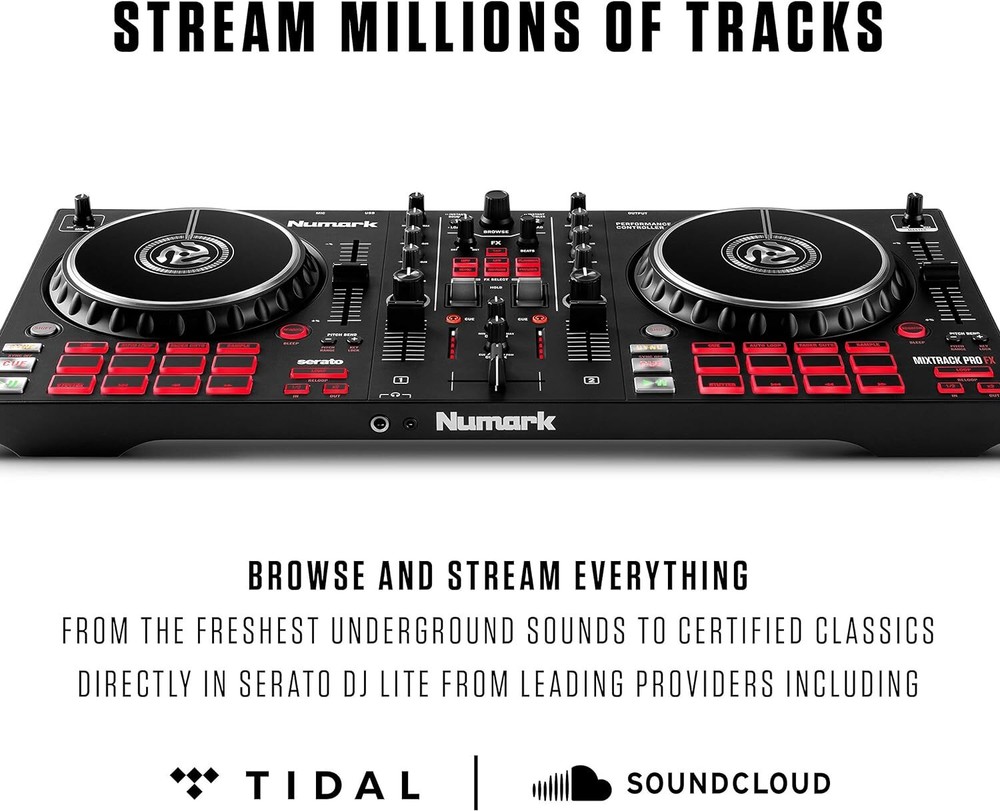 Numark Mixtrack Pro FX – 2 Deck DJ Controller For Serato DJ with DJ Mixer,