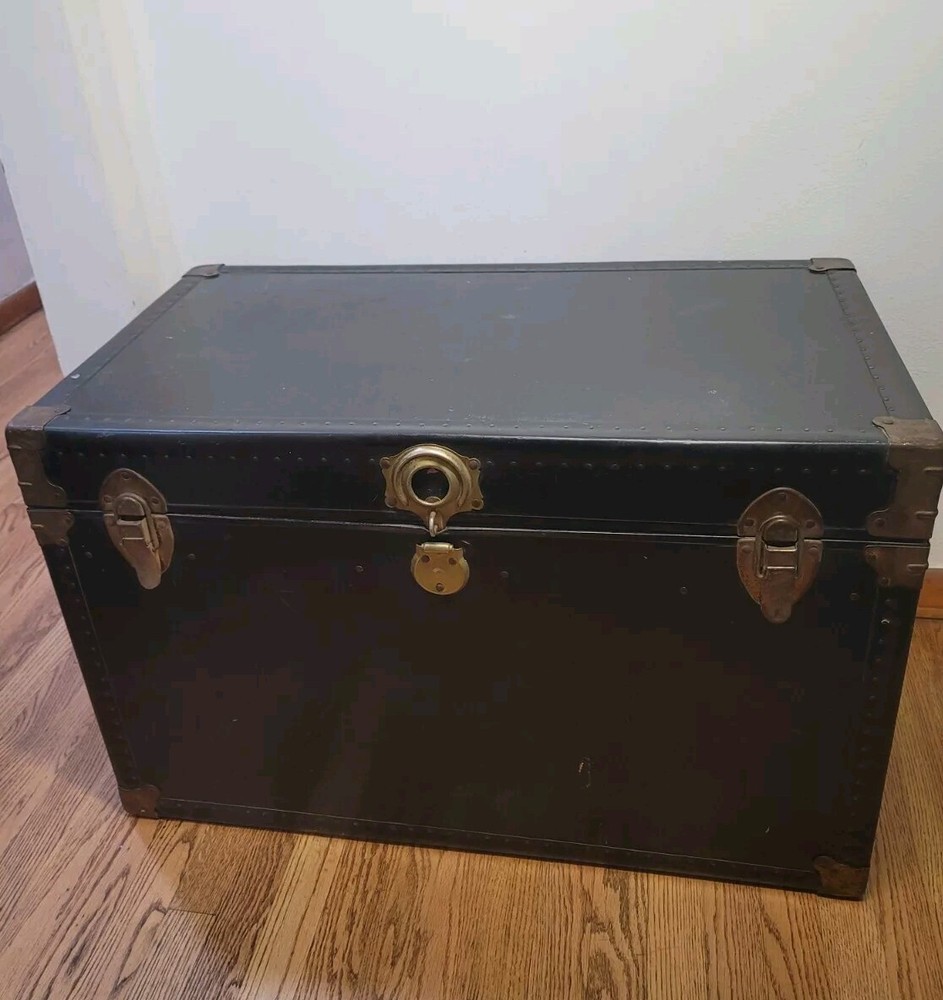 Vintage Steamer Trunk Industrial Coffee Side Table