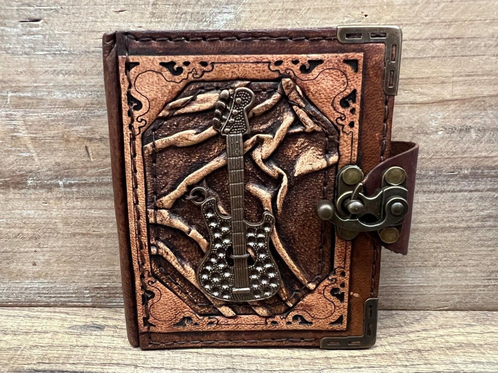 Guitar Handcrafted Leather Journal 5" x 4"