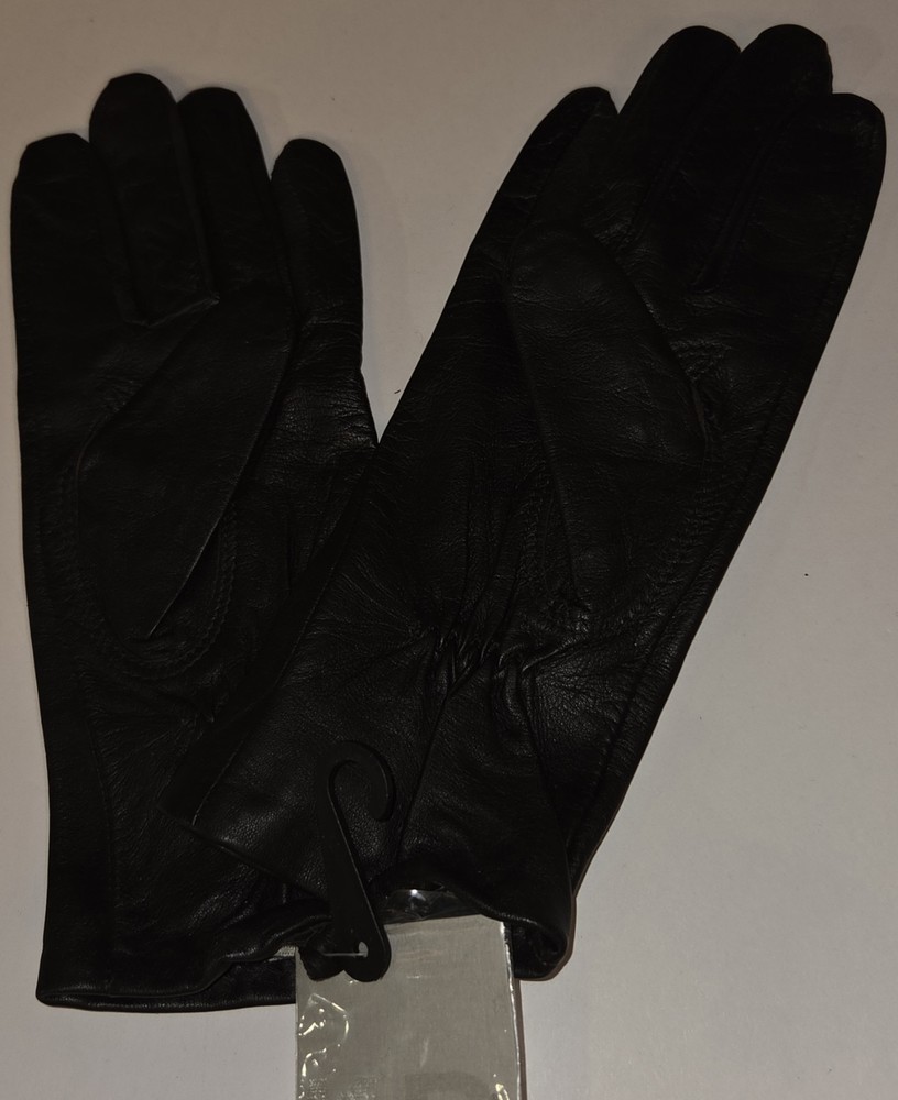 Women's Silky Acetate Lined, Leather Gloves ,Black, Medium.