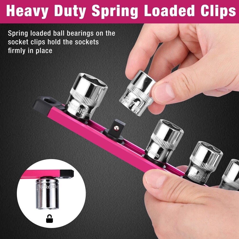 WORKPRO 3/8" Dr Heavy Duty Magnetic Socket Organizer Socket Holder Rack 10 Clips