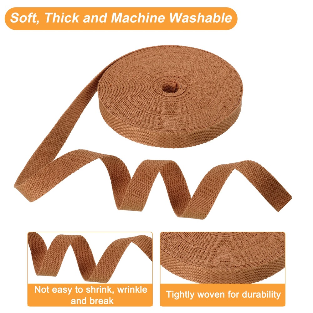 Cotton Webbing 0.8 Inch 11 Yard Polyester Cotton Webbing Strap, Brown