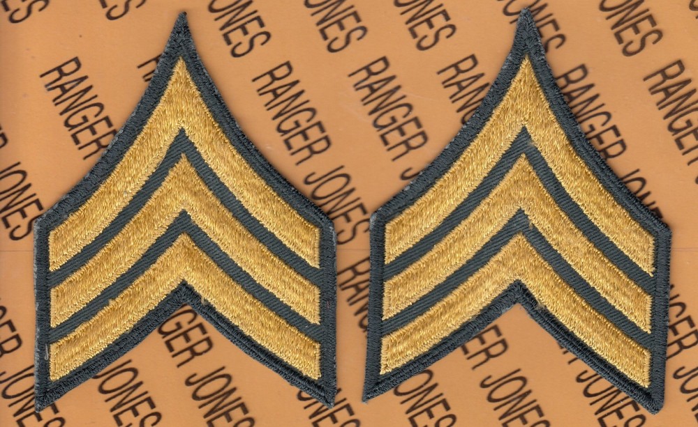 US Army Enlisted E-5 SGT Sergeant Stripes Class A uniform ~4" patch set c/e U