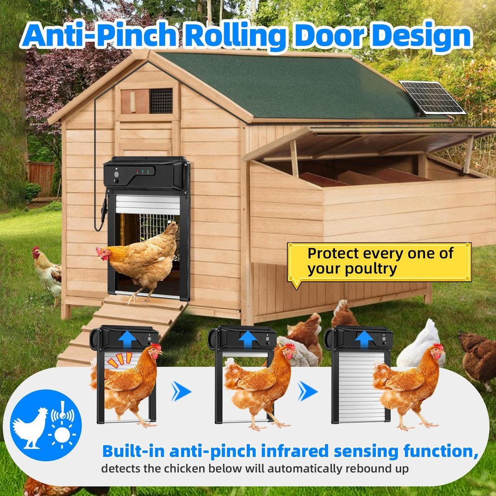 Solar Powered Automatic Chicken Coop Door with Timer/PIR Sensor Modes