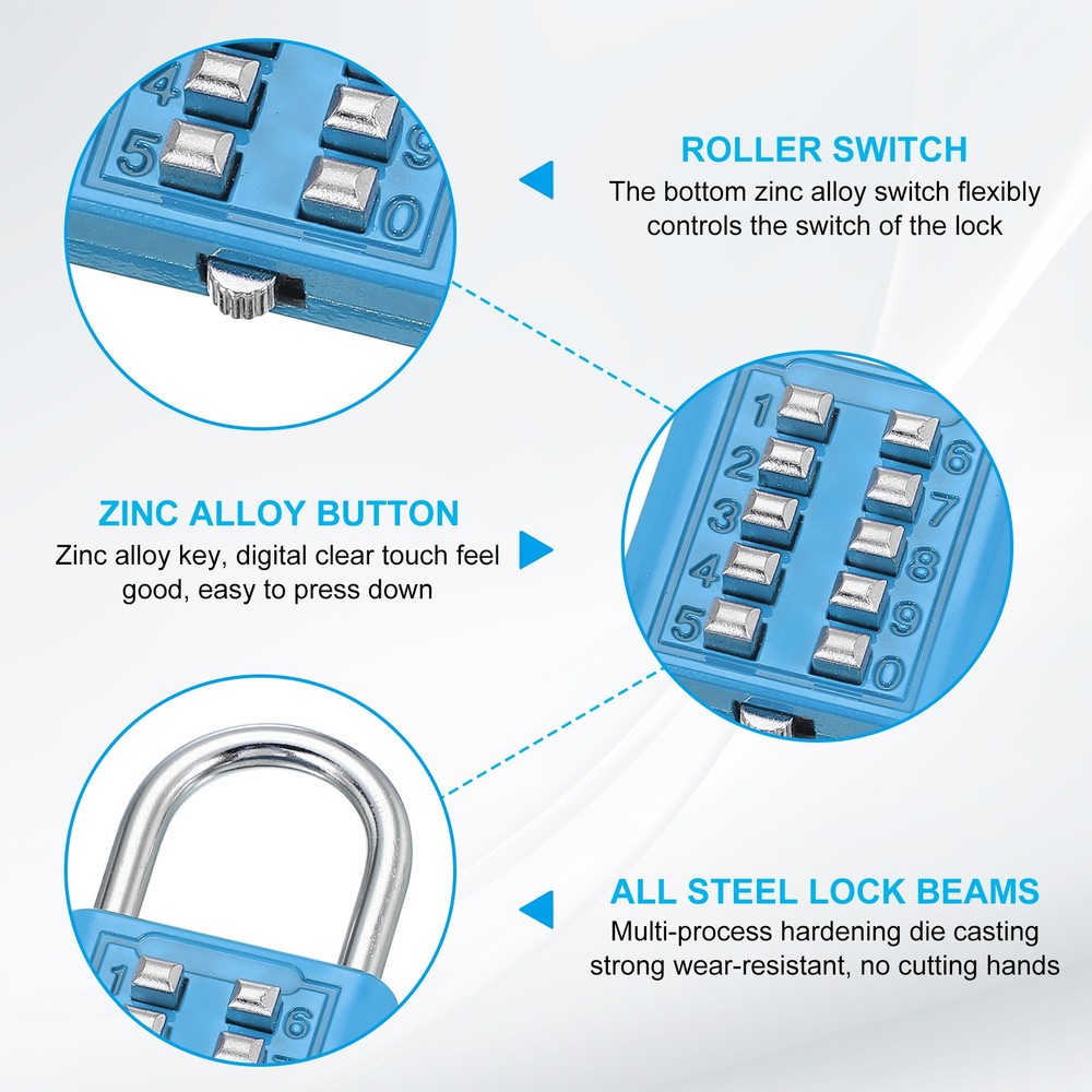 Push Button Combination Padlock 10-Digit 5-Position Lock Lake Blue