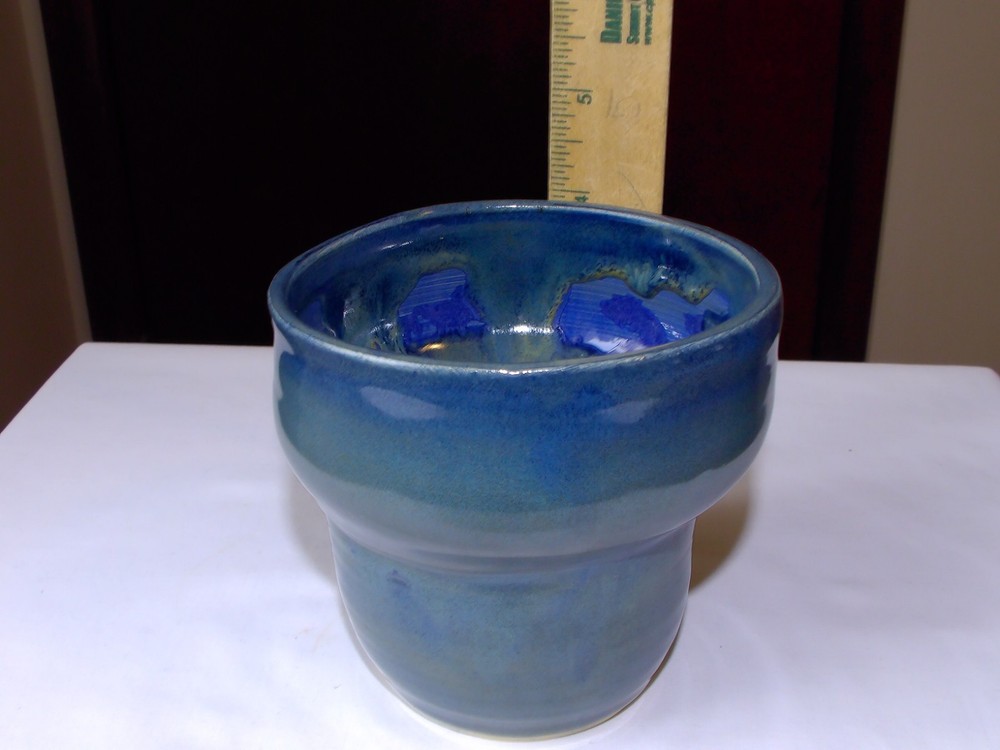 HAND THROWN STUDIO POTTERY PLANTER 4" BLUE JMC POTTERY