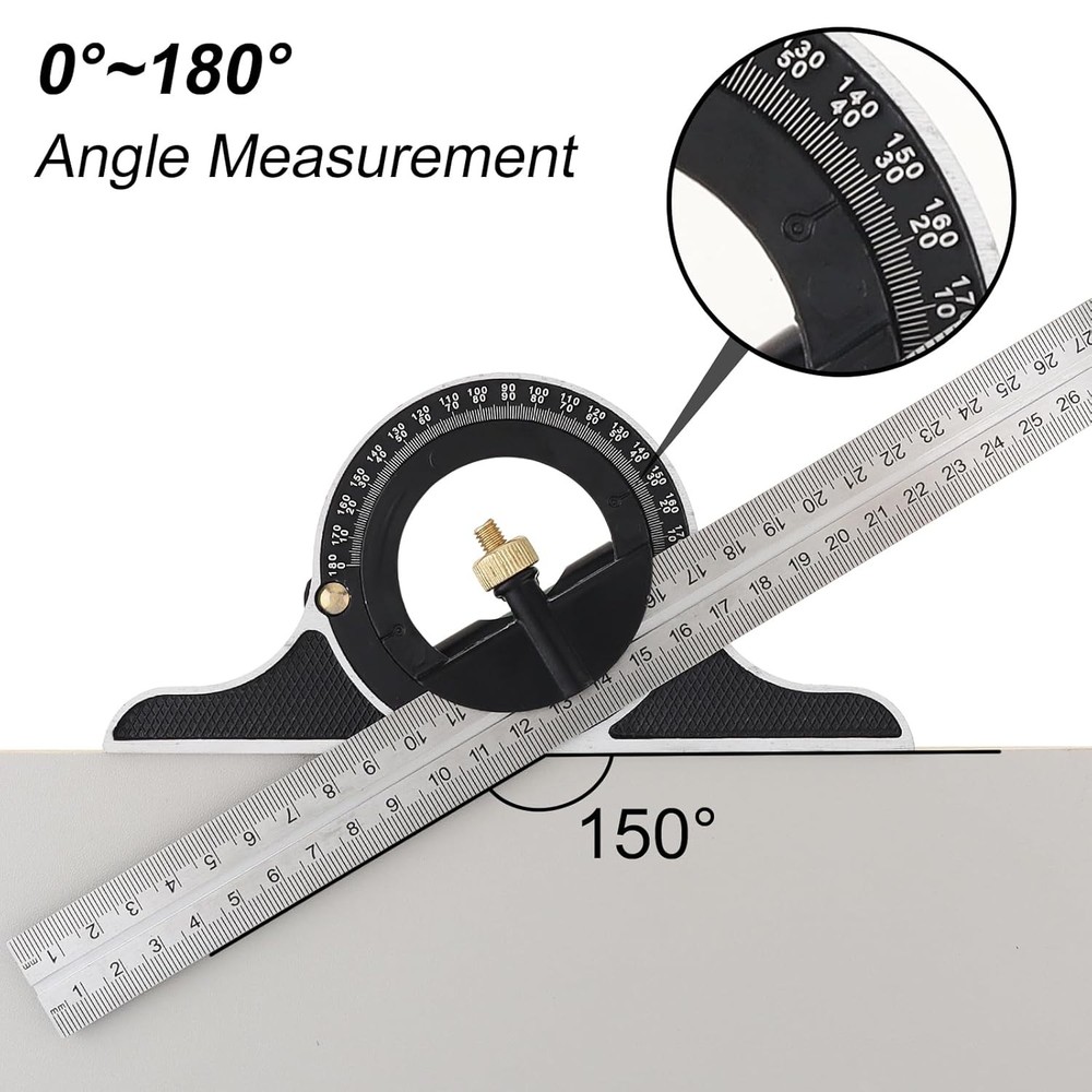 3-Piece Adjustable T-Square Kit, 300MM Protractor Level Sliding Square Ruler