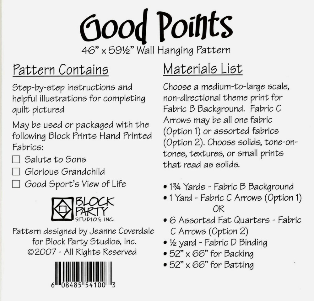 Good Points Wall Quilt Quilting Pattern by Block Party Studios #54100
