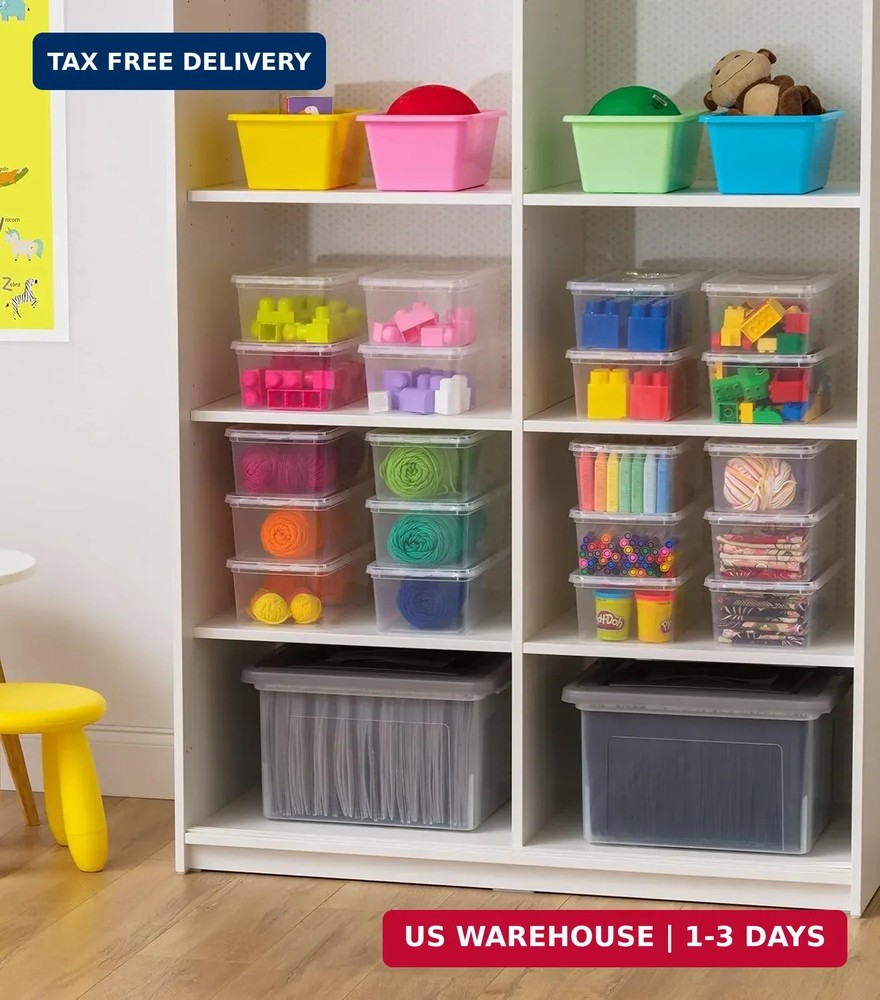 IRIS USA 6-Pack Storage Bins with Lids, 6 Quart - Crystal Clear, Shoe Boxes Stac