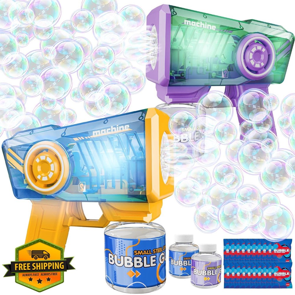 Snowalva Bubble Gun 2 Pack Kids Automatic Bubble Machine LED