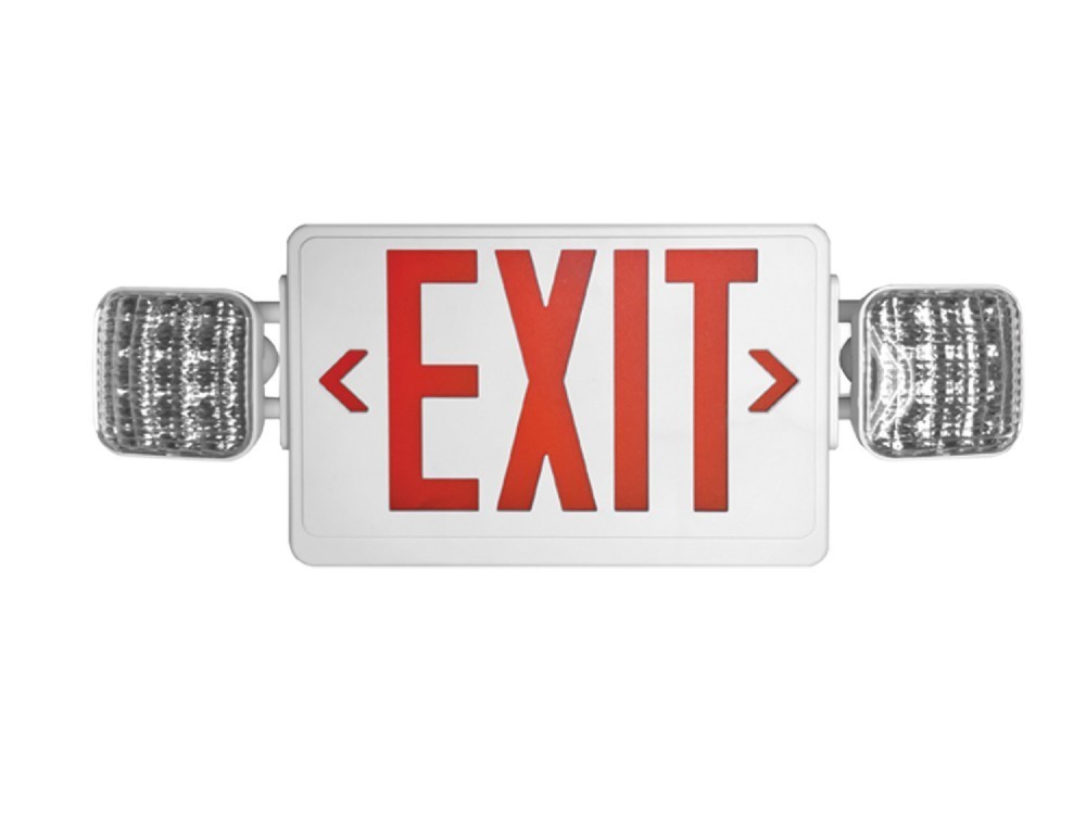 LED Exit Combo Red Letters White Housing