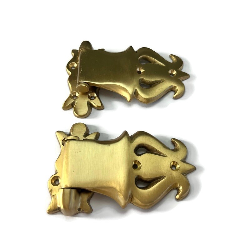 2 x Vintage Solid Brass Ice Box Hinges 4" Offset 3/8 Heavy Cast Antique Style